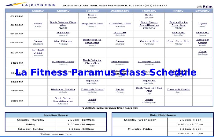 La Fitness Paramus Class Schedule
